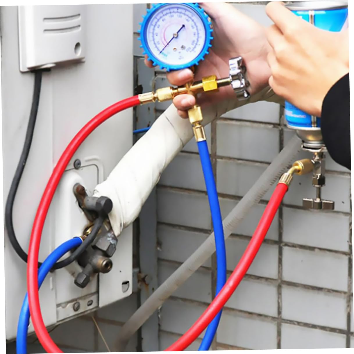 Car Ac Manifold Gauge Set with Refrigerant Hoses, HVAC Diagnostic Air Conditioner Pressure Gauge Tool Kit for Automotive Ac Recharge and Maintenance Random Color