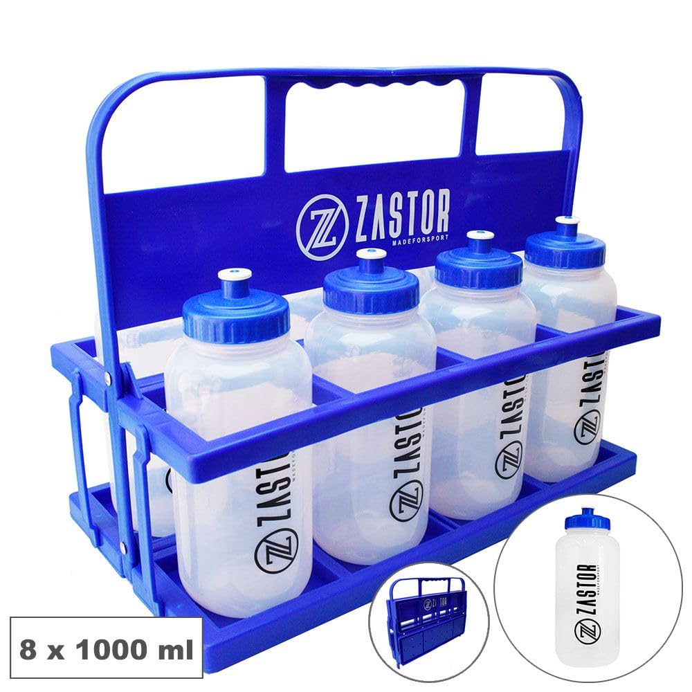 Pack 8 Botellas 1 Litro con Portabotellas Plegable Azul