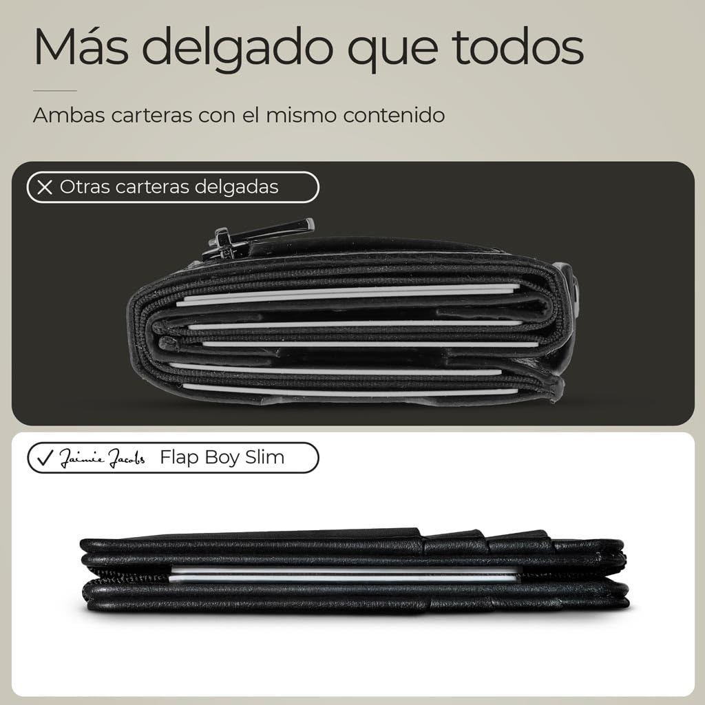 Jaimie Jacobs Flap Boy Slim Magic Wallet - Cartera Mágica con Protección RFID para Tarjetas de Crédito, Tarjetero para Hombre de Cuero Auténtico