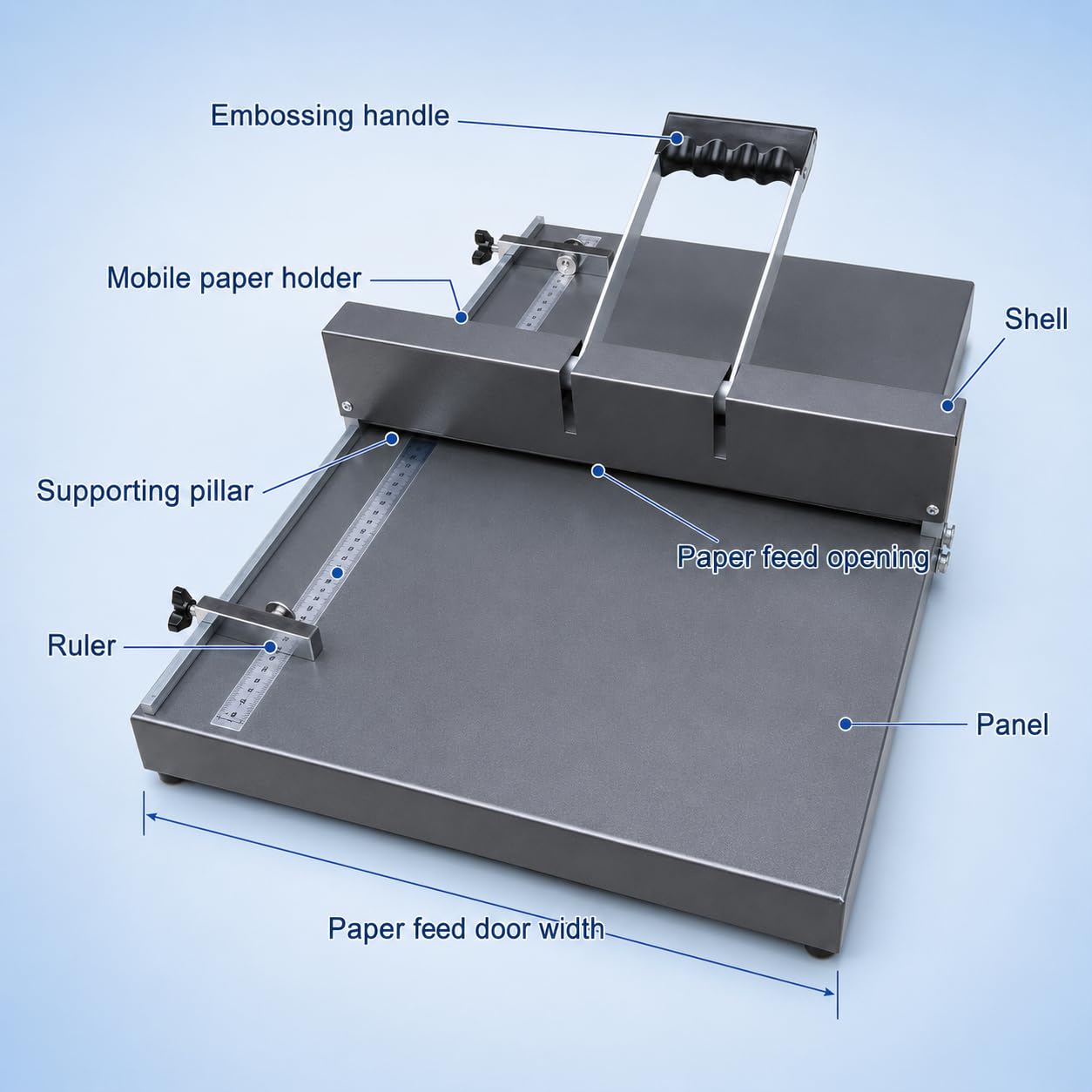 Piegacarte manuale da 350 mm con guida magnetica e manico ergonomico | Strumento di punteggio interamente in metallo per biglietti A4 e A3, rilegatura, inviti, menu e altri lavori con la carta.