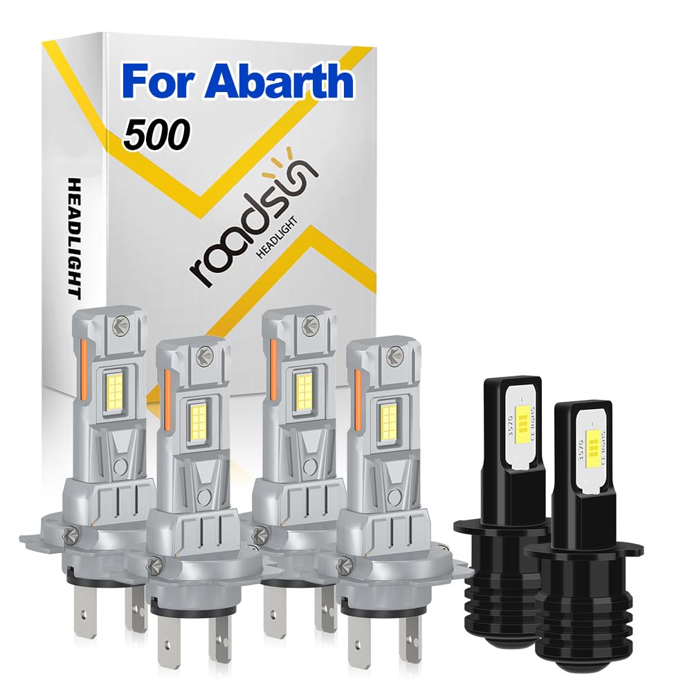 Bombillas LED para conducción nocturna, H7 Luz de carretera y luz de cruce, H3 Luz Antiniebla, 120W, 12V, Bombillas LED de bajo consumo, Visibilidad nocturna 300 metros, For Abarth 500 2015-2022