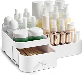 Makeup Organiser Make Up Storage, Cosmetic Storage Box Skincare Display Drawer Beauty Organizer for Bathroom Dresser Bedroom (White)