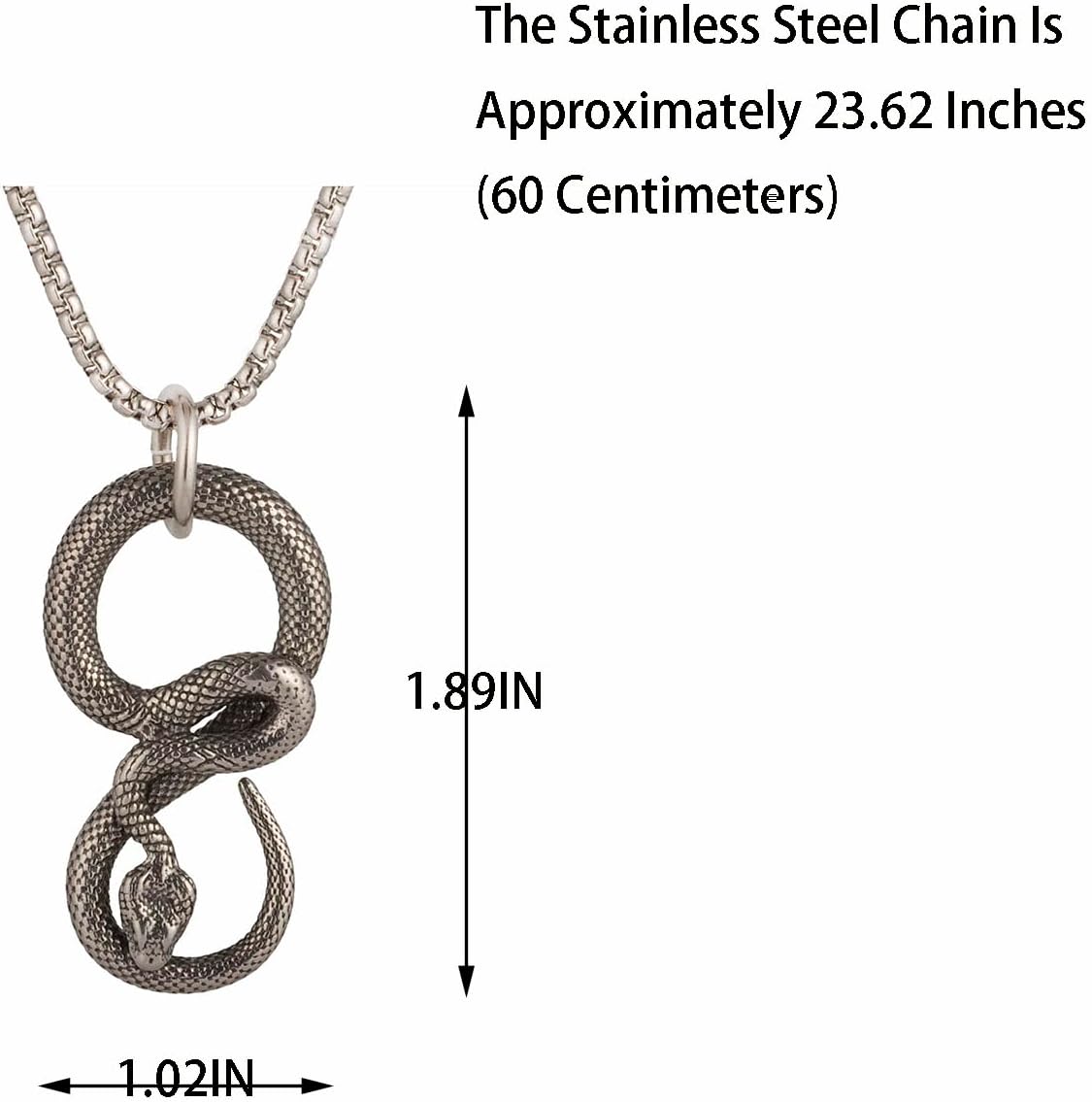 Men's Gothic Punk Animal Snake Pendant Necklace, 316L Stainless Steel Material, Silver Stainless Steel Square Pearl Chain, Retro Jewelry Gift - Image 2