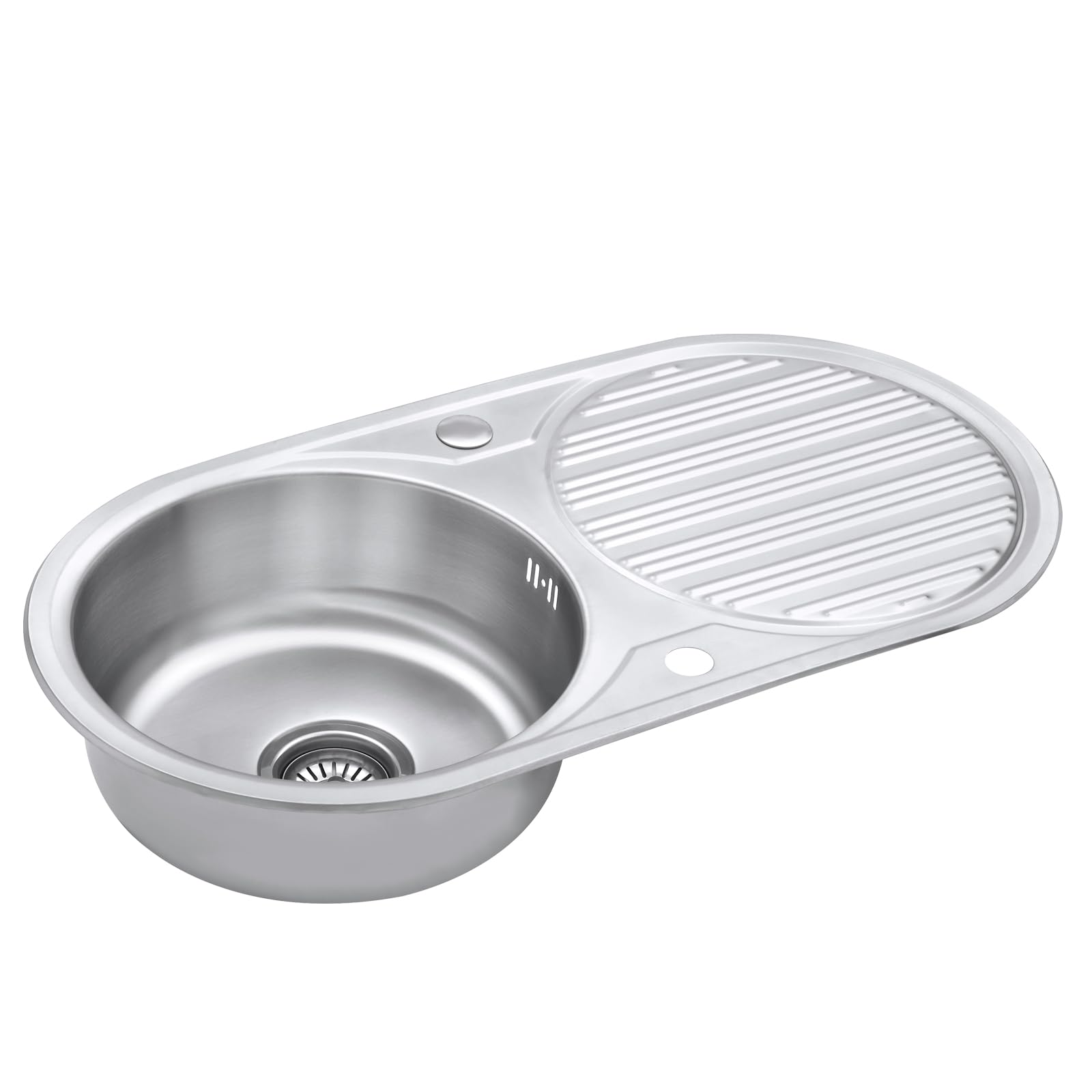 JASSFERRY Fregadero de cocina un seno, de Acero Inoxidable, escurridor reversible, con colador de residuos