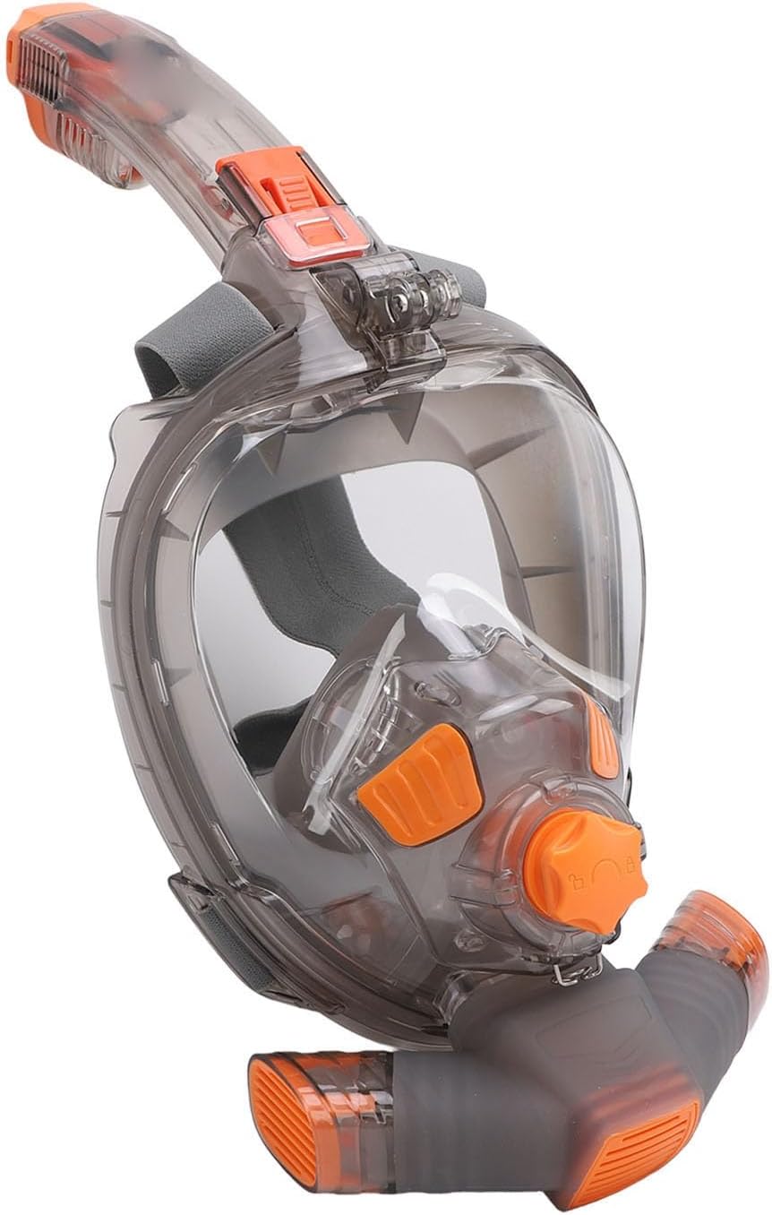 Oumefar Snorkel Goggles, Adjustable Strap PC and Silicone Snorkeling Gear Foldable Breathing Tube Orange Gray 180 Degree Panoramic View Leakproof for Diving