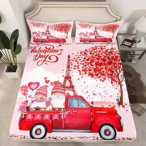 Valentines Day Gifts For Women,Eiffel Tower Bedding Sets Cartoon Scandinavian Gnome Bed Sheets Christmas Santa Dwarf Fitted Sheet Full,Romantic Paris Red Heart Kawaii Valentines Day Decor #TOP7