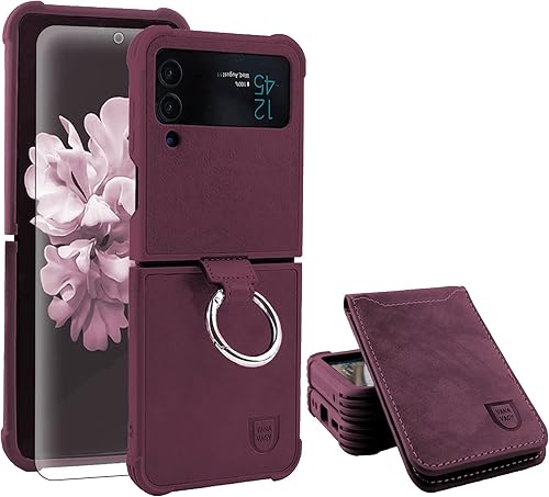Miniatura 7 de VANAVAGY Funda tipo cartera compatible con Samsung Galaxy Z Flip 4, funda de piel con tapa RFID con soporte para muñeca, carga inalámbrica con