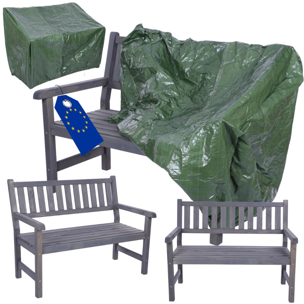 Gartenbank aus Holz, Schutzhülle aus PVC, Parkbank, Gartenmöbel, Sitzbank, Bank Friesenbank, Holzbank, 2-Sitzer, In- & Outdoor, FSC-Holz, Abmessungen 90x117x70 cm, Farbe: Grau