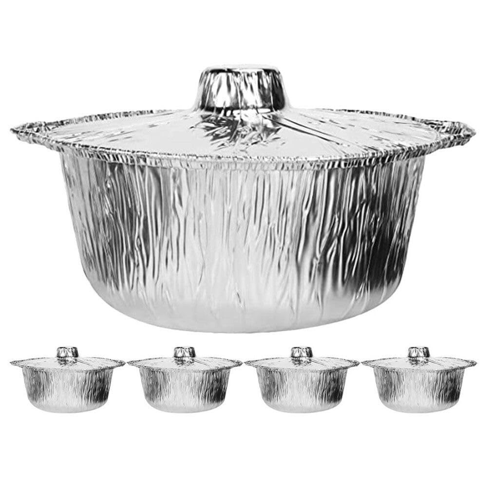 MUSISALY Aluminum Pots for Cooking 5pcs Safe Box Aluminum Foil Silver Barbecue Foil Pot Baking Pot Aluminum Foil Liners Baking Pan Air Fryer Food Recyclable Cooking Pot Vacation