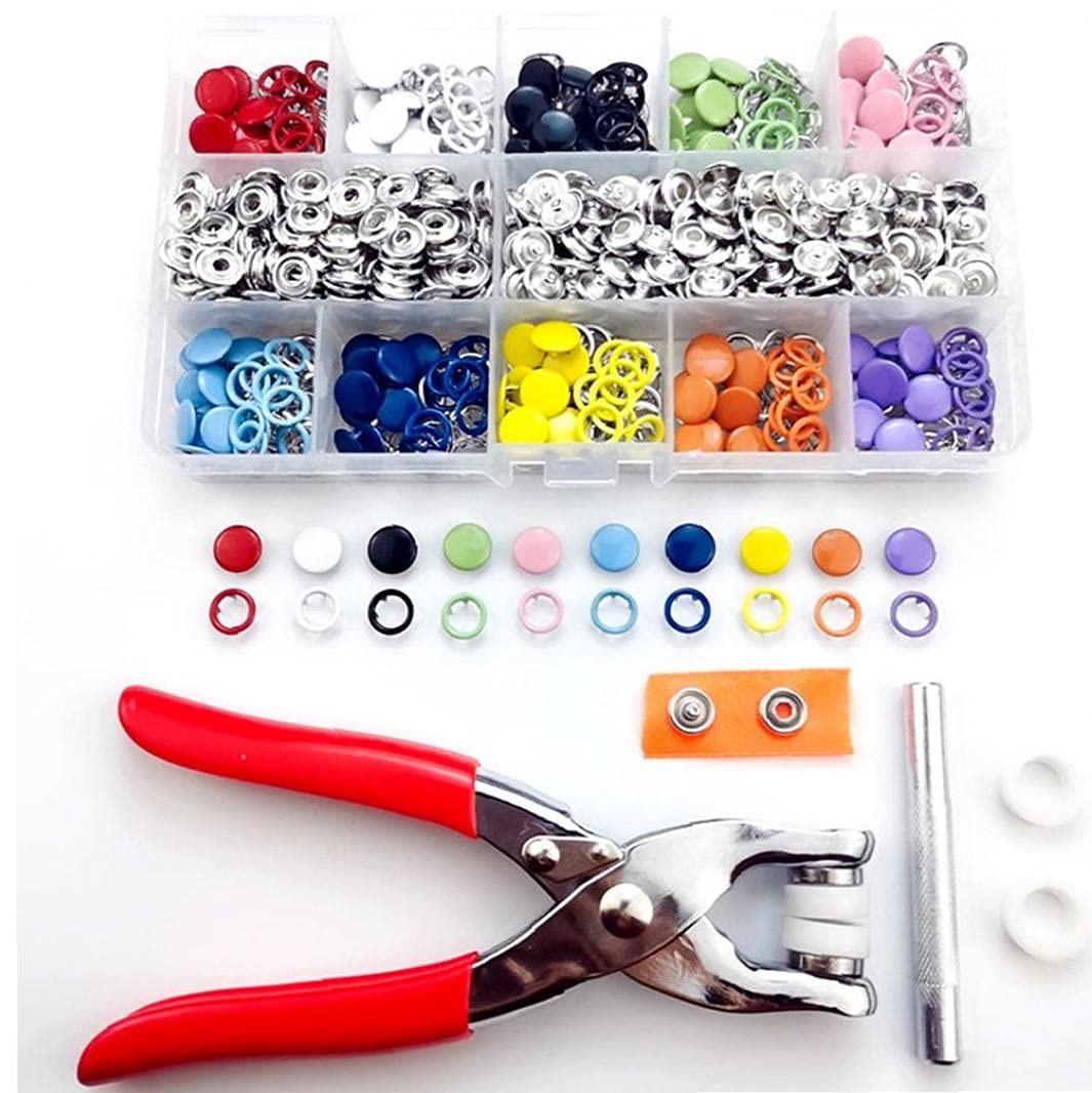 MILEVO Botones, botones a presión de puntas, juego de broches de metal con alicates para bricolaje, costura, reparación de ropa, colorido, 200 unidades organizador de almacenamiento