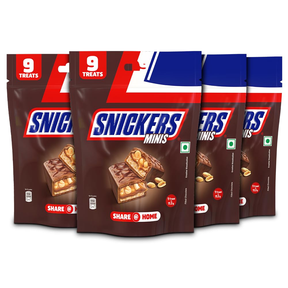 Minis, Diwali Gift Pack, with Crunchy Peanuts, Nougat & Caramel, 9 Minis per Pouch, 103.5g, Pack of 4