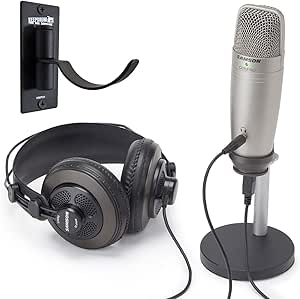Samson C01U Pro Podcast Set with USB Condenser Microphone + Keepdrum Headphones Wall Mount
