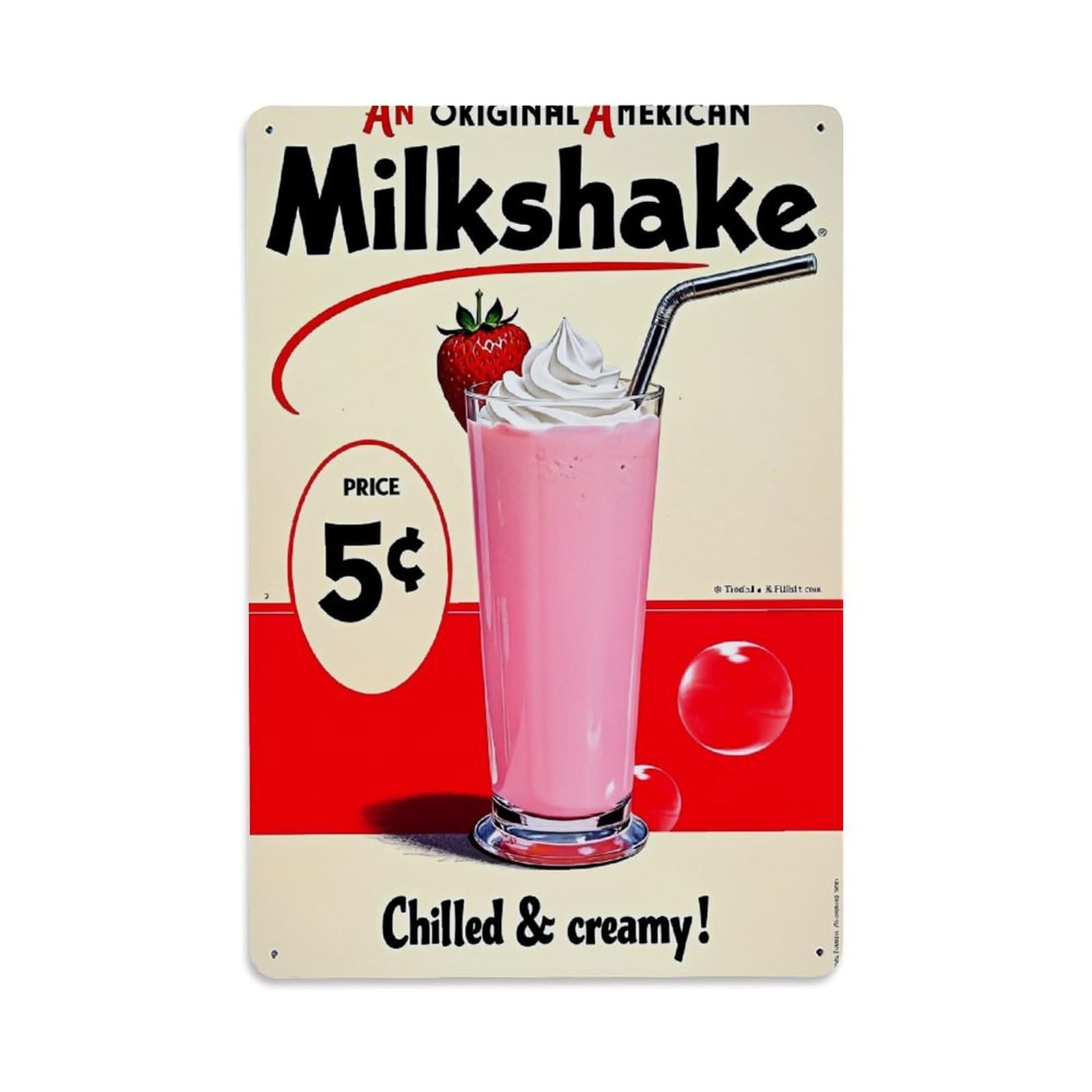 Jdfenggu Vintage Pink Milkshake With Strawberry And Whipped Cream Retro Metal Tin Sign, Decor Art Poster For Bar, Home, Man Cave, Kitchen, Laundry Room Gift 8X12inch