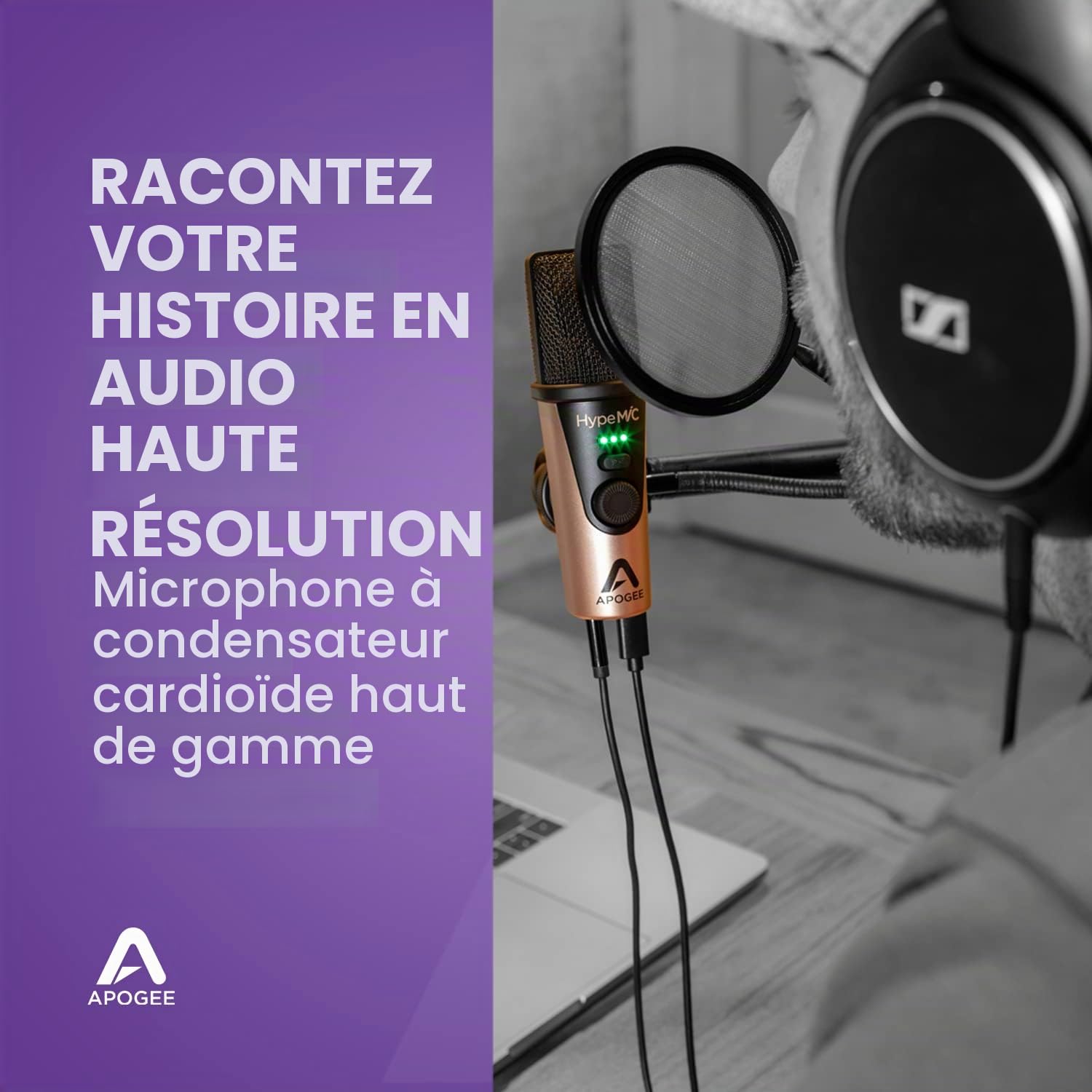 Apogee - HypeMIC - Microphone à condensateur USB cardioide avec compresseur intégré et sortie casque rose gold