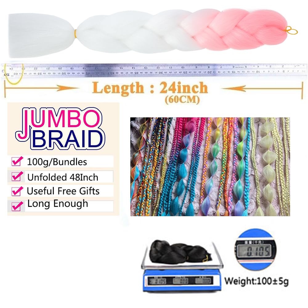 ombre pink white braiding hair 6 Packs Easy braids extensions hair Yaki texture Synthetic Hair Extensions for Braiding crochet braids for women girls pink white - Image 4