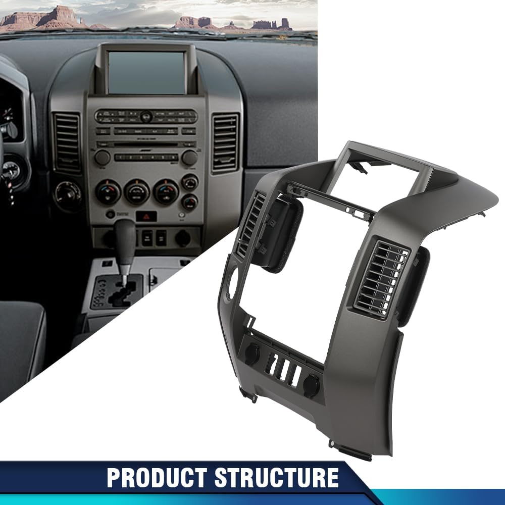 PIT66 Dash Center Panel Bezel Compatible with 2004-2006 Nissan Titan SE & XE/ 2004-2006 Armada SE(Add screen, with audio hole and cigarette lighter) 68257-8S800 Gray