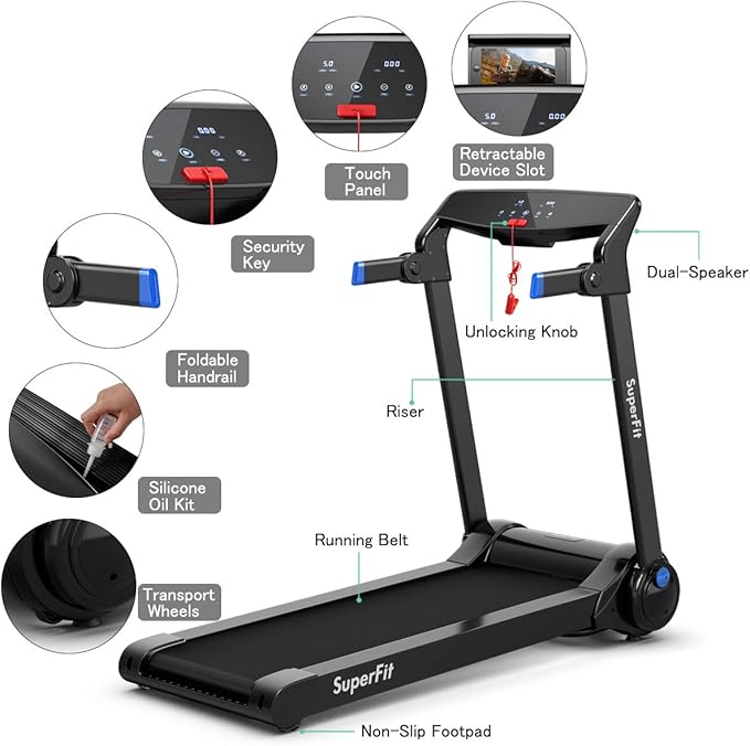 Caminadora Eléctrica Plegable 3 hp con Pantalla Táctil, Bluetooth y Ruedas Azul Marino miniatura 7