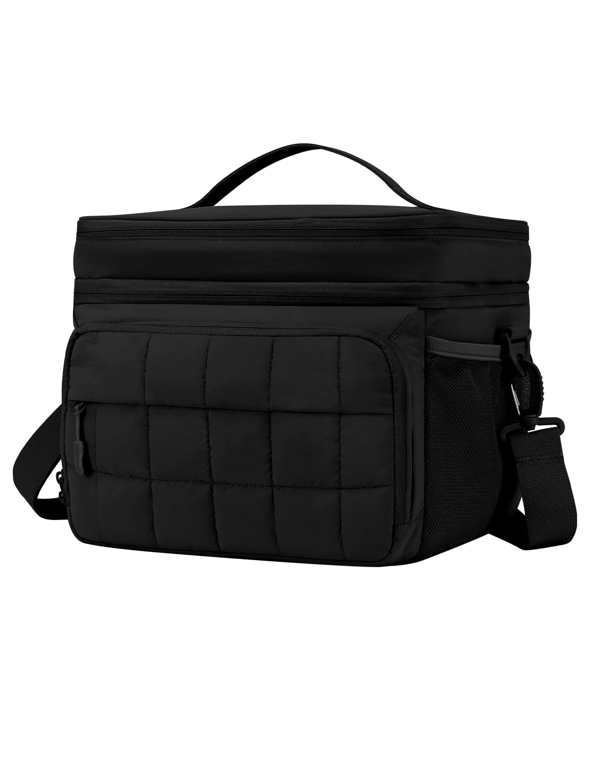 Puffer Cooler Bag 32 Cans Insulated Soft Sided Cooler Double Deck Collapsible Lunch Box for Picnic, Beach, Hiking, Camping, Work, Travel (Black)