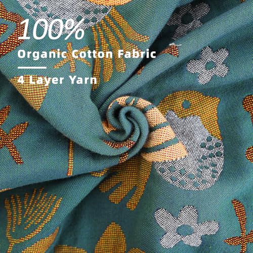 Image of VANJOROY Boho Throw Blanket, 100% Organic Cotton Breathable Ultra Soft 80 inch x 90 inch Bed Quilt Throw - Floral Rustic Bird Farmhouse Decor Luxury Reversible Blanket for Sofa Couch Chair and Gift,Teal /Beige