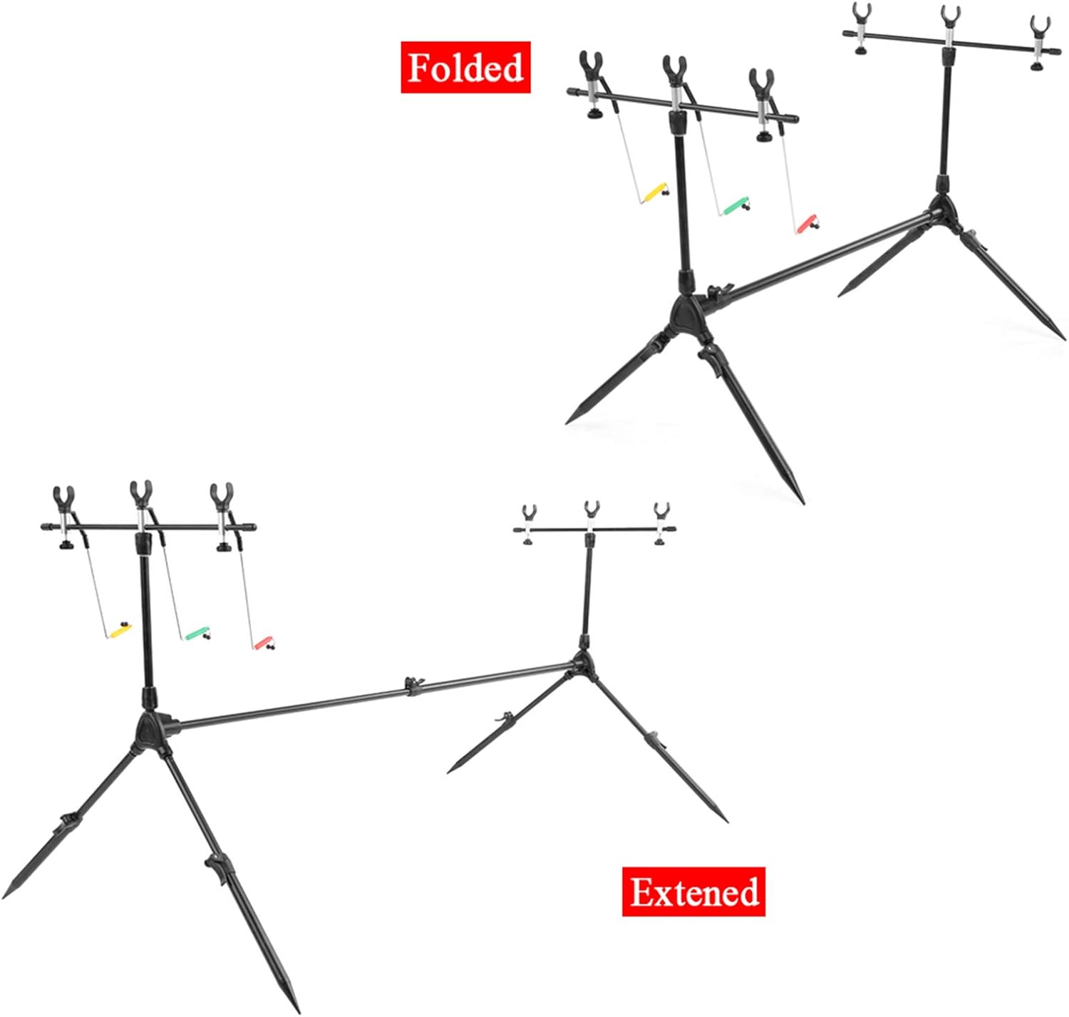 Fishing Rod Holder, Adjustable Retractable, Aluminum, Black, Deck Mount, Compatible with 2 inch Rods