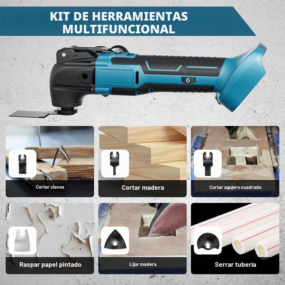 Herramienta Multifunción para Makita 18V (Sin batería), Multiherramienta Oscilante Inalámbrica 6 Velocidades Ajustables Sierra Oscilante, Multitool para Quitar, Raspar, Cortar
