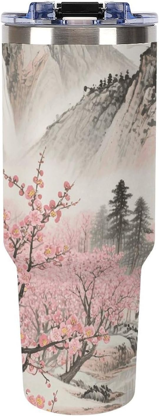 40 Oz Tumbler with Straw And Lid Plum Blossom Landscape Insulated Travel Coffee Mug Stainless Steel Water Bottle Vacuum Insulated Tumblers for Sport Work Car Travel Weekends