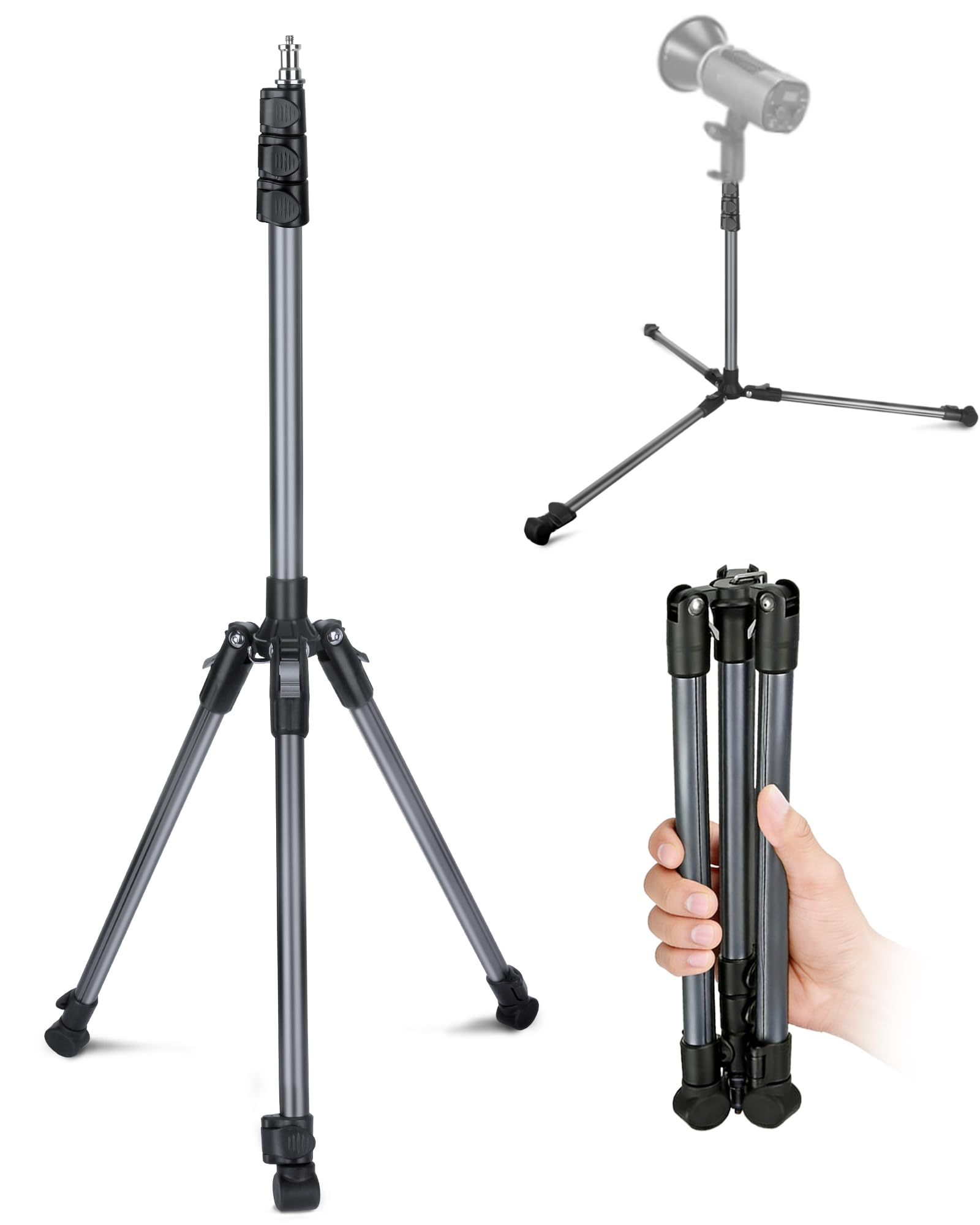S202 200cm Trépied de Lampe en Aluminium, Trépied Pliable et Portable, Support de Lampe de Studio Portable Réversible Vis 1/4" pour Studio, Lampes d'éclairage, Photographie Extérieure, Flash