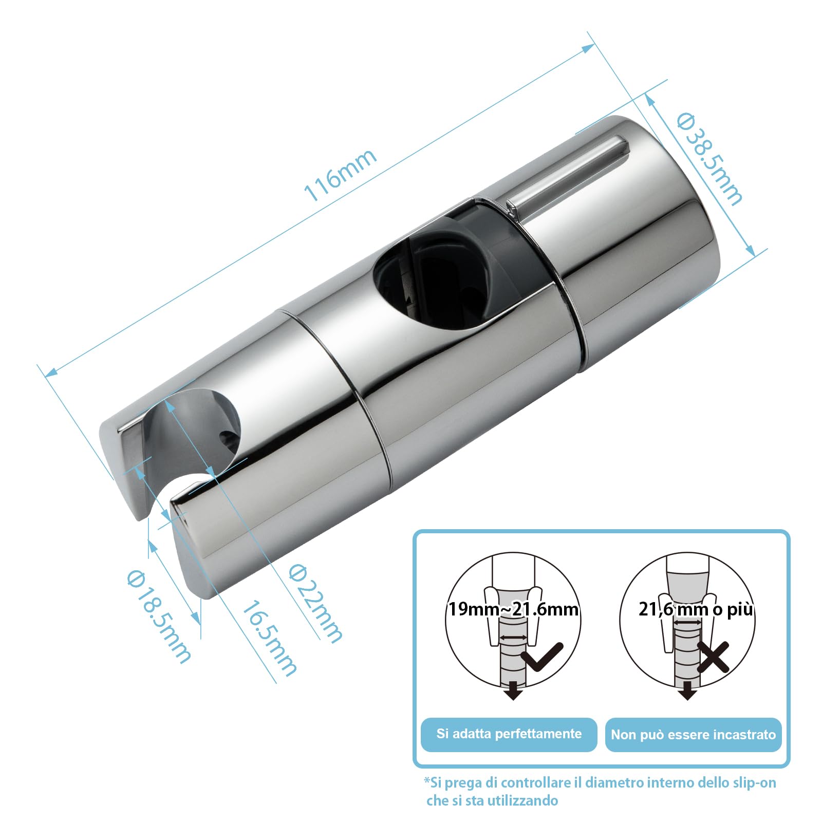 OFFO Supporto Soffione Doccia,19-25 mm Supporto Doccetta con Gancio regolabile, porta doccino per doccia, Cromo