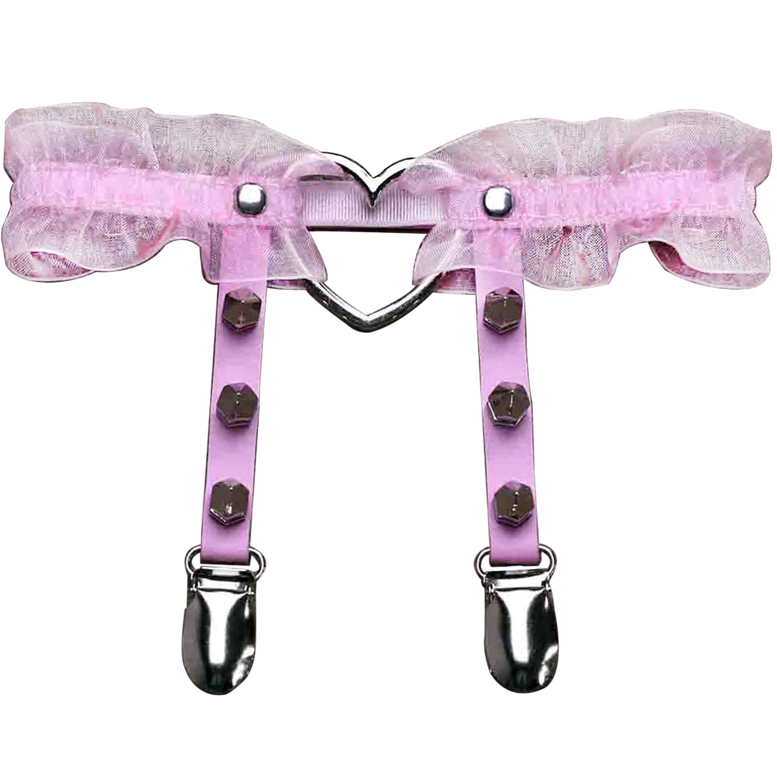 Adove Women Adjustable Leather Thigh Garter,Lace Heart Shaped Leg with Clips punk goth for thigh high socks: Pink 2p Sdwd-pink-2p