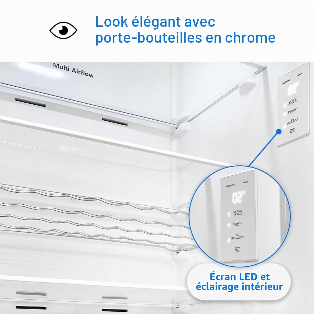 Bomann, Réfrigérateur colonne, 60 cm de large, 322 litres, NoFrost, MultiAirflow, Fonction de refroidissement rapide, Fonction économie d'énergie, VS7345, Blanc
