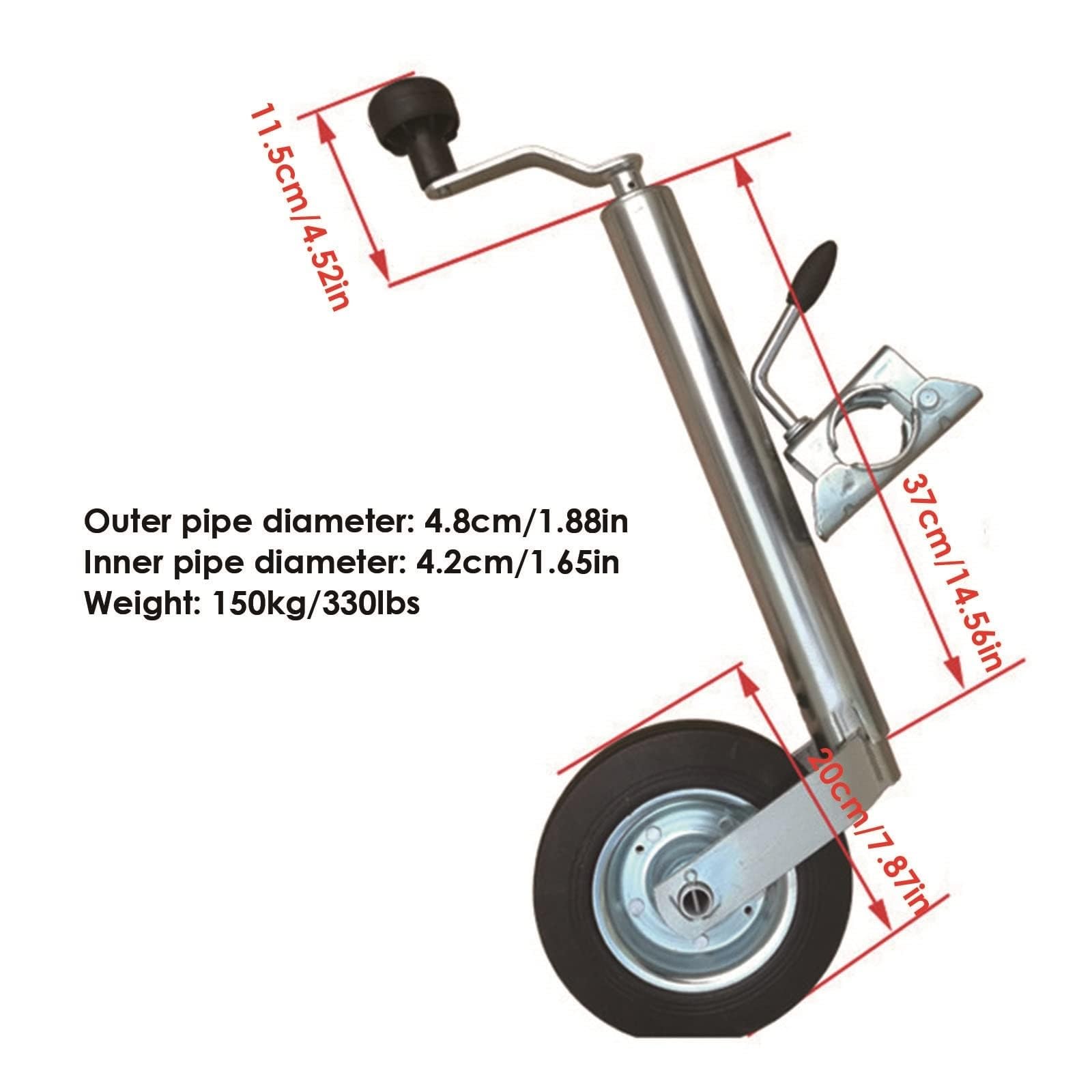 Wytrzymały Podnośnik Przyczepy Z Obrotowym Mechanizmem Podnoszenia, Podnośnik Przyczepy Z Kołem 20 Cm, Koło Podporowe O Udźwigu 150 Kg, Skok Pionowy 25 Cm, Do
