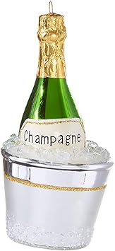 Glitter Silvertone Champagne Bucket 5.5 inch Glass Decorative Ornament