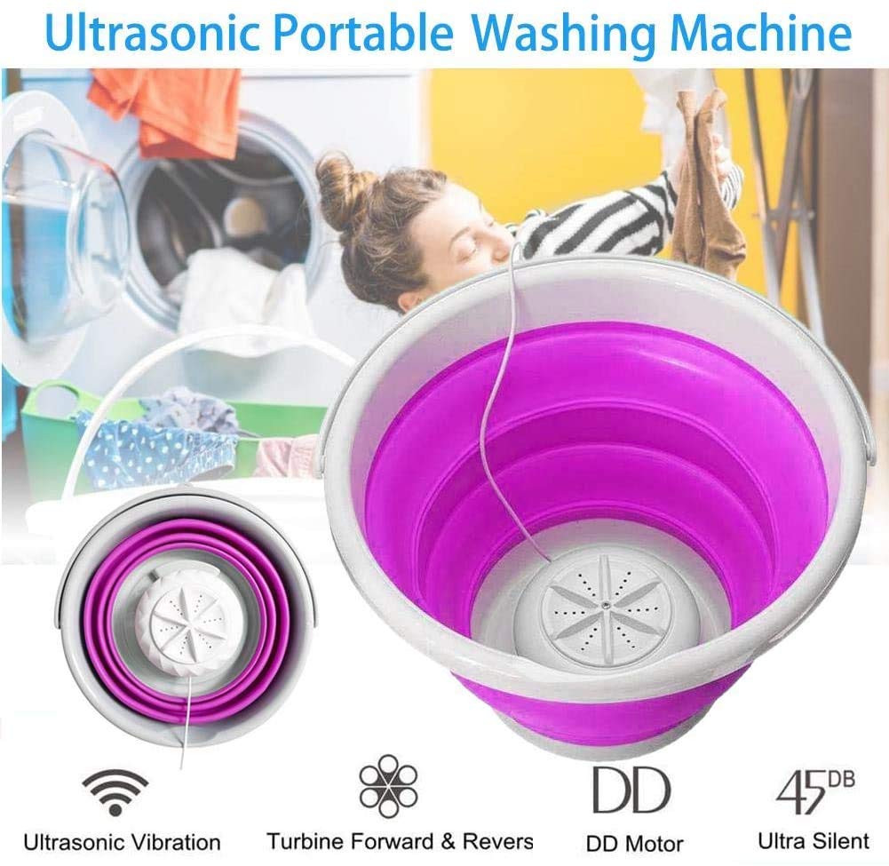 Lavadora Mini Turbo Portátil con Bañera Plegable Lavadora Ultrasónica De Turbina Lavadora De Viaje con Alimentación por USB Camping Apartamentos Dormitorio RV Viaje De Negocios (Red)