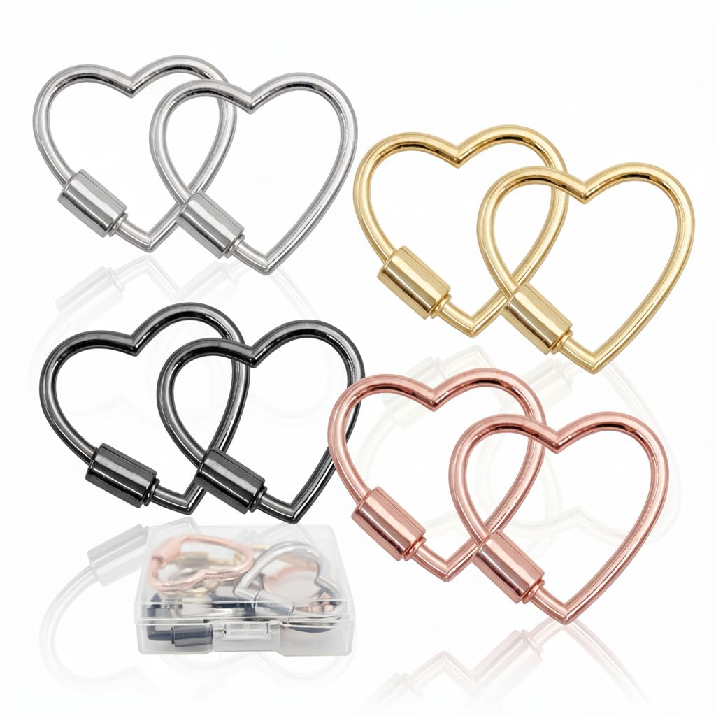 YINPIXUS8 PCS Heart Shaped Carabiner Clip, Cute Keychain, Metal Key Ring, Small Spring Snap Hooks, Mini Buckle for Keys Craft DIY Purse Handbag Hardware Charm Accessories, Multi-Color