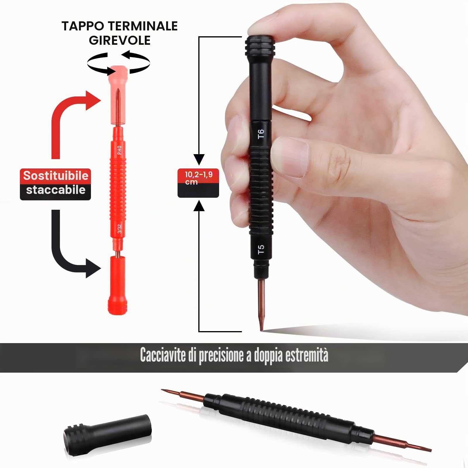 SHALL Set di 6 cacciaviti di precisione con custodia, 12 misure magnetiche, kit di strumenti di riparazione fai da te per computer portatile, occhiali, orologi, elettronica