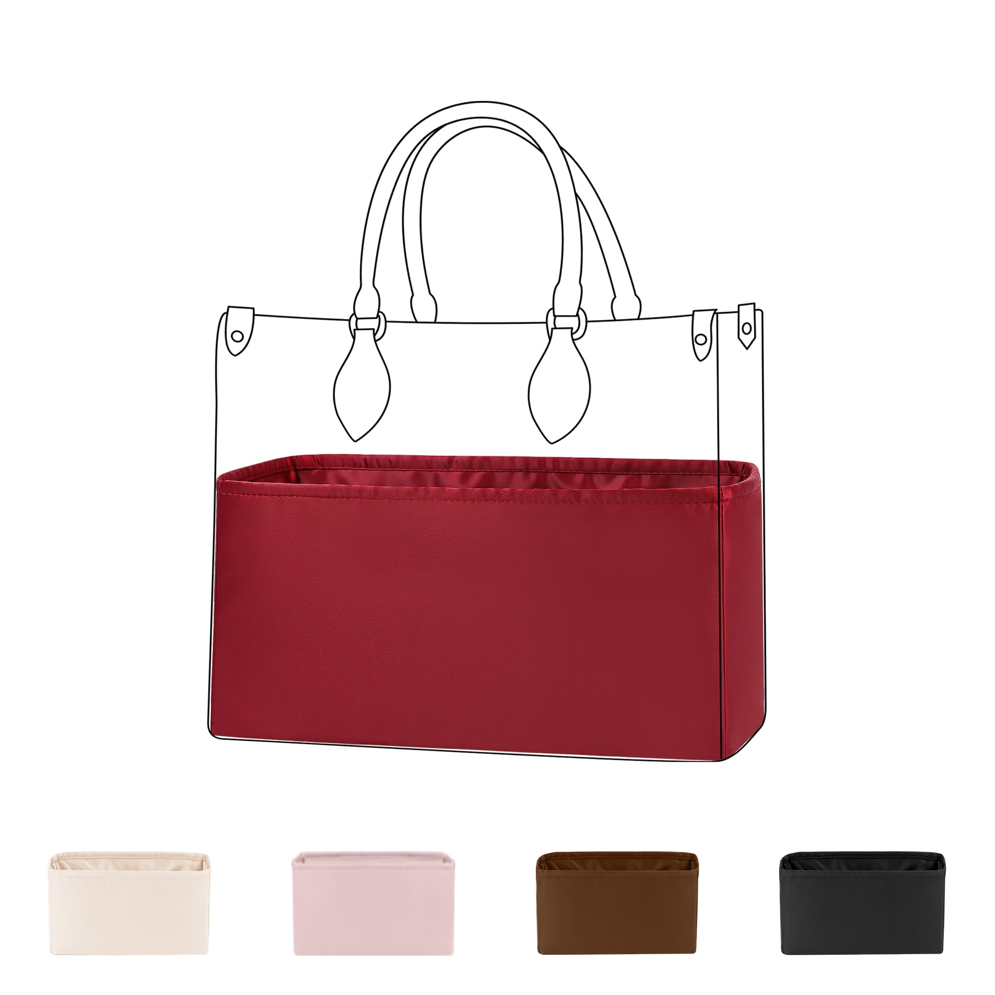 DGAZ Silk Tote Organizer Insert Fits LV OnTheGo, Silky Smooth Handbag Organiser, Luxury Bag & Tote Shaper (Wine Red, MM)