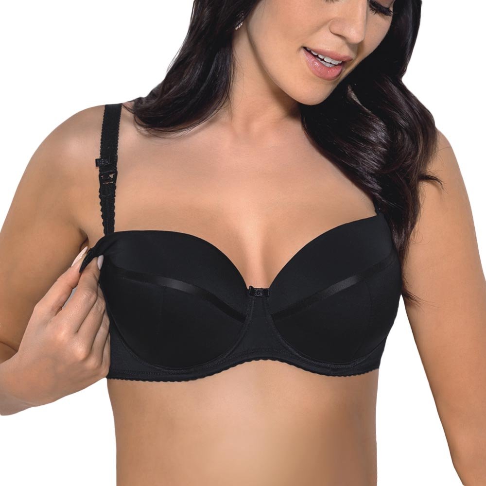 Gorsenia MK01 Ana Underwired Padded Maternity Nursing Bra Big Maxi Size Adjustable Straps - Made in EU, Black,42C