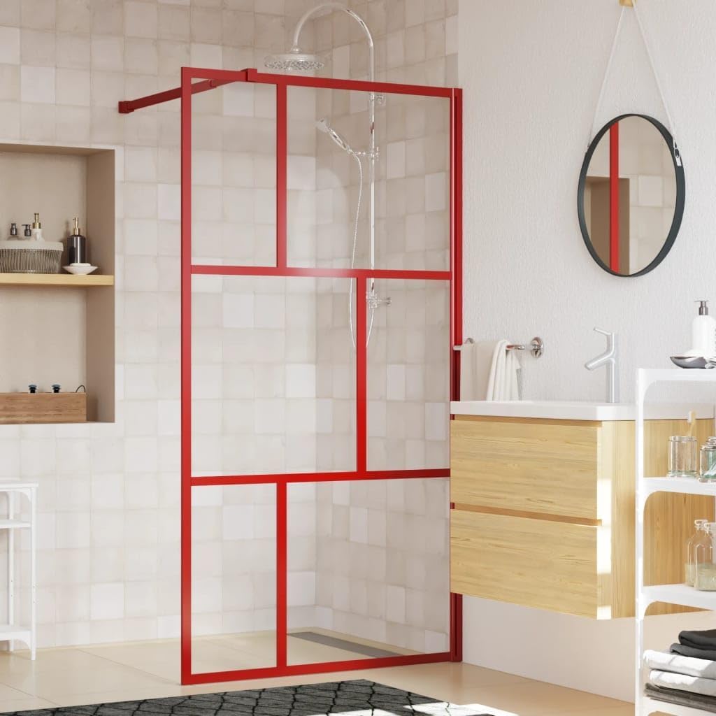 Ściana Prysznicowa Typu Walk-in Z Przezroczystym Szkłem Esg Gold 90x195 Cm, Kabina Wannowa, Panel Prysznicowy W łazience, ścianki Działowe Kabiny Prysznicowej Obramowania śc, Red, 100 x 195 cm