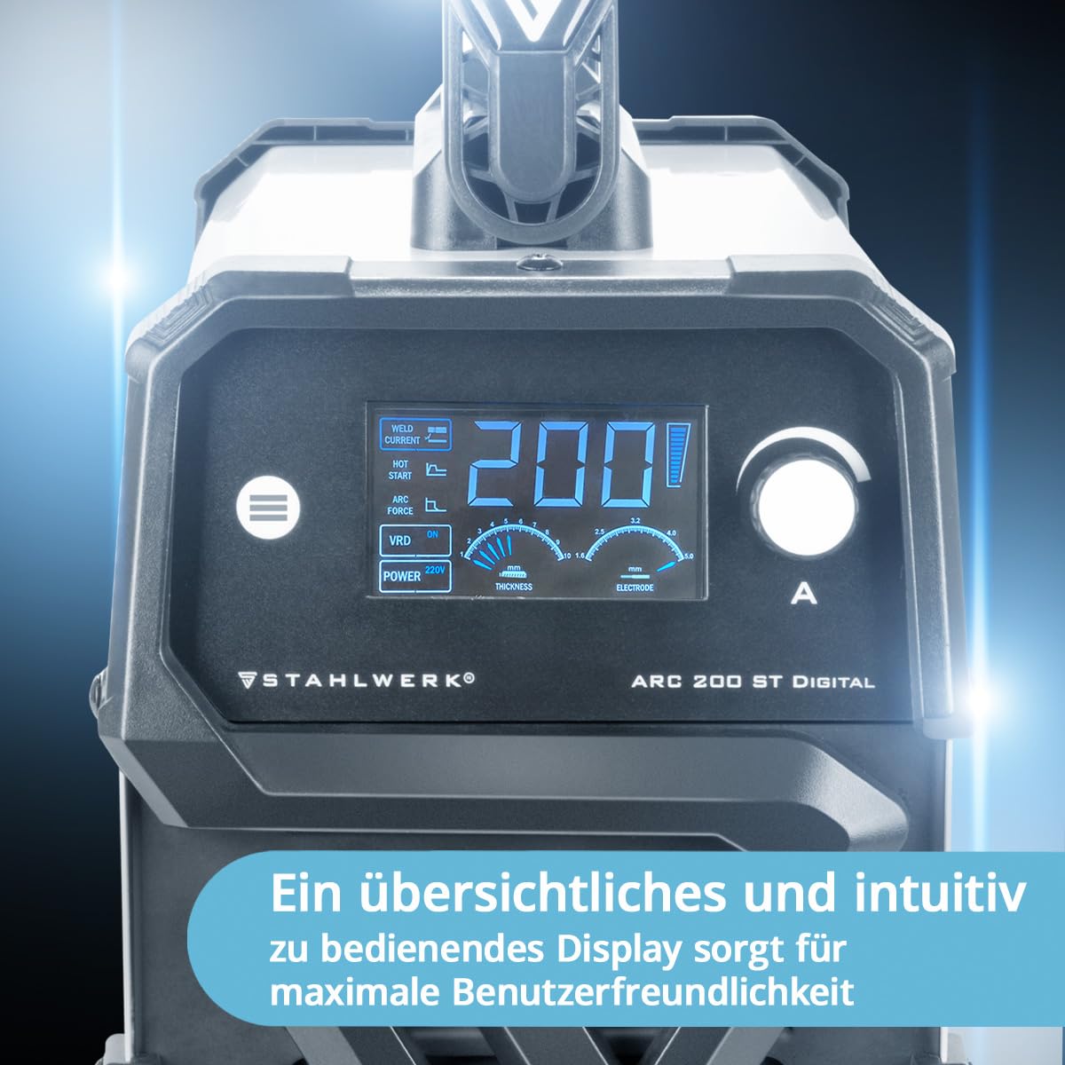 STAHLWERK Elektroden-Schweißgerät ARC 200 ST Digital – Vollausstattung – flexibel einsetzbar ohne Gas, kompakt, MMA, E-Hand, 200 A, Lift-TIG-fähig, Smartkühlung, Überhitzungsschutz, Anti-Stick