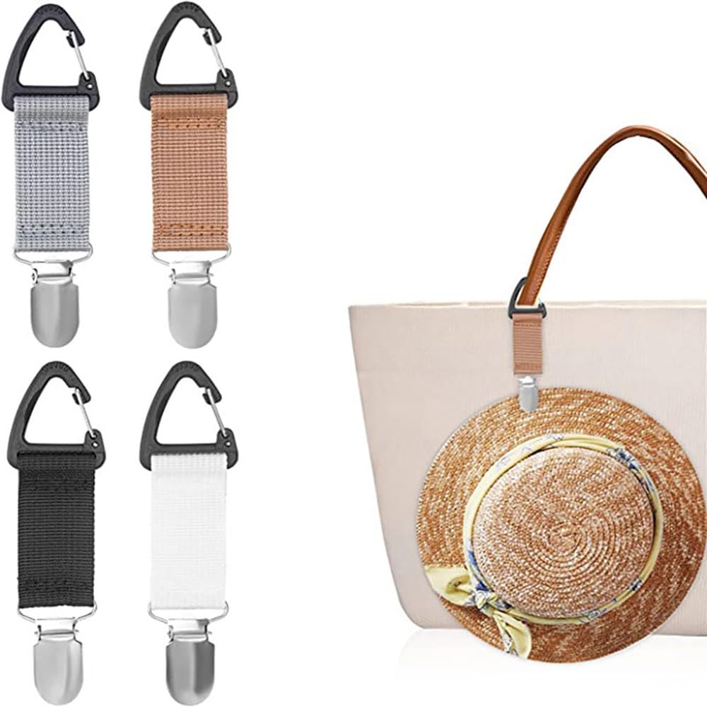 Clips para Sombreros de Viaje, 4 PCS Clip Portátil Multifuncional con Elástico para Hombres y Mujeres