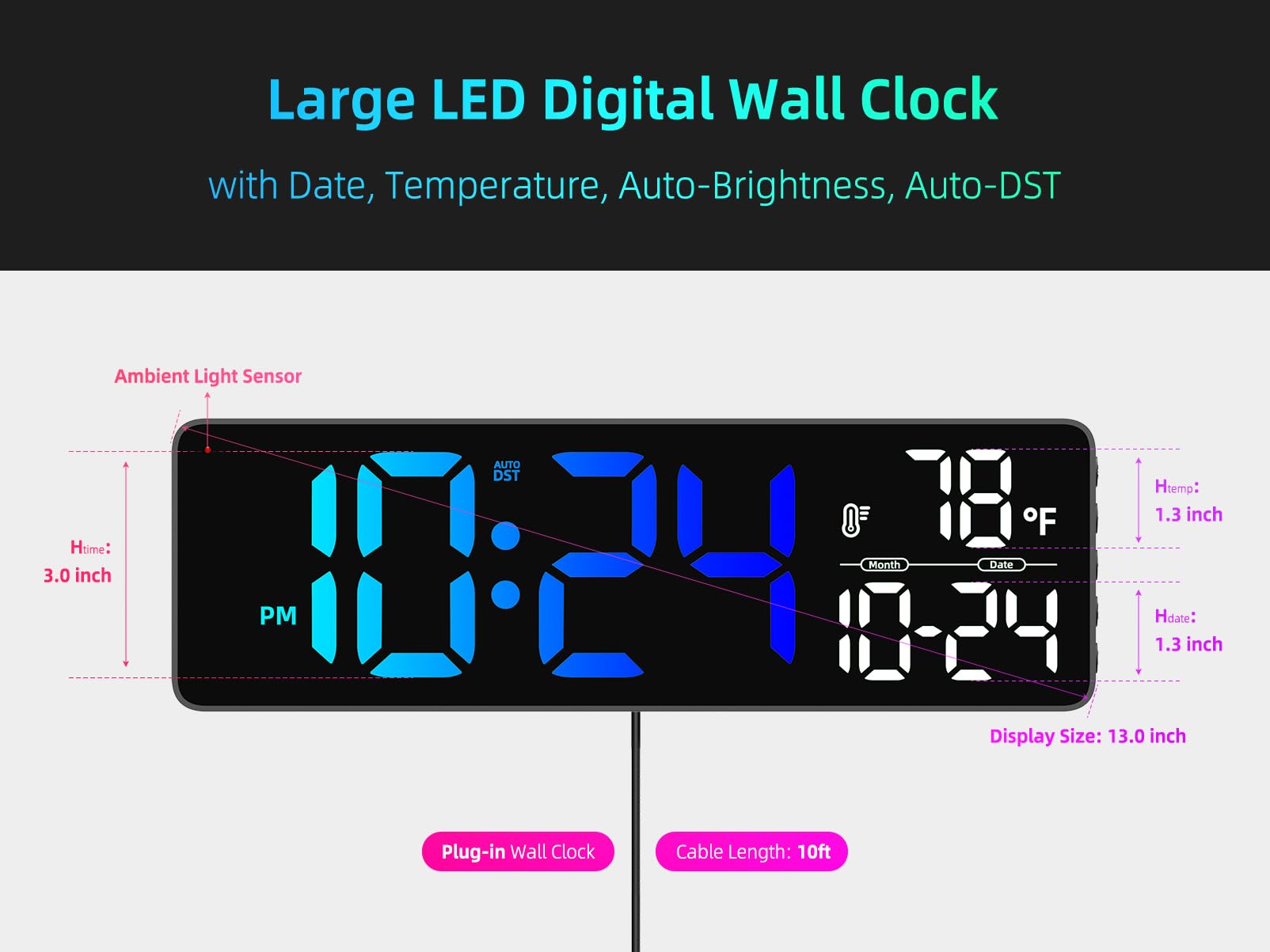 Snapklik.com : Large LED Digital Wall Clock