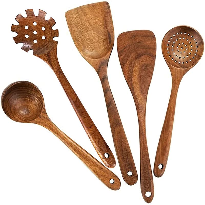Ustensiles de cuisine en bois naturel pour poêles antiadhésives