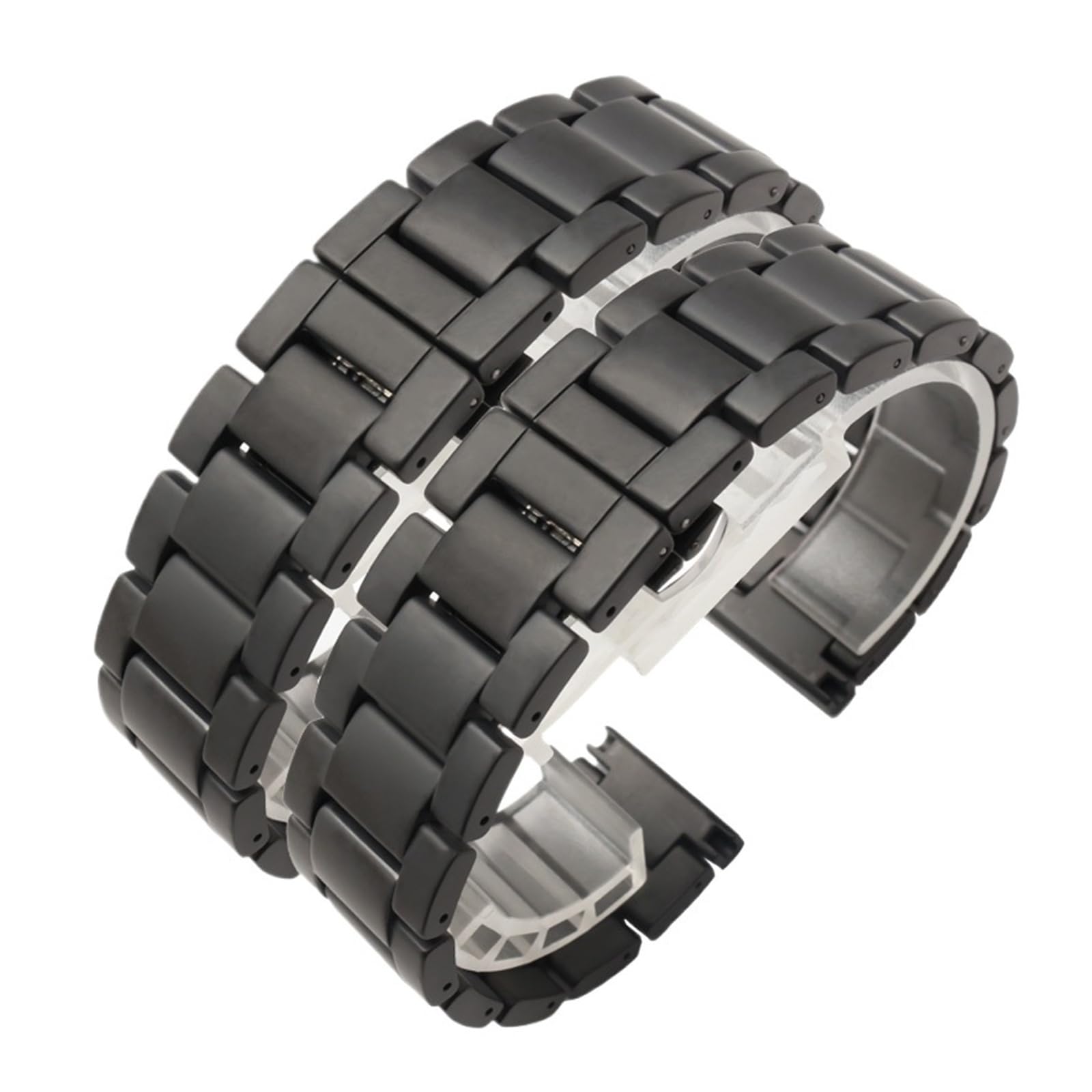HMFang Cinturino in Ceramica Opaca, Nero for Orologio da 16 Mm, 18, 20, Accessori di Ricambio for, Non Sbiadisce
