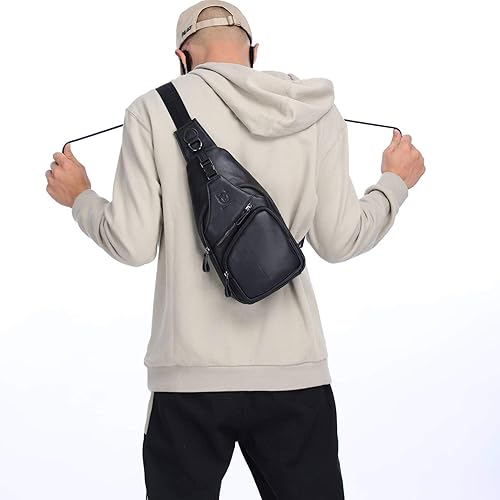 Miniatura 7 de Bolsos cruzados para hombre, bolso bandolera de cuero, mochilas casuales para el pecho, bolsa de hombro, mochilas de senderismo de viaje