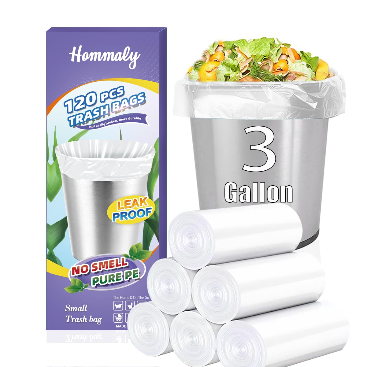 HOMMALY 3 Gallon 80pcs+10pcs (Fit 3-3.2 Gal) Small Clear Trash BagsPlastic Strong Clear Garbage Bags,Bathroom Trash Can Bin Liners,Waste Basket Liner,Fit 10-13 Liter, 3 Gallon,3.2Gallon