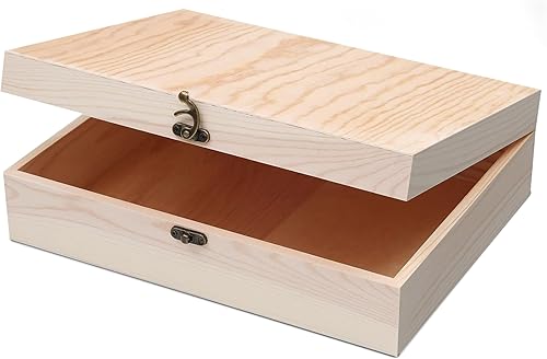 Caja de madera sin terminar con tapa con bisagras para manualidades DIY almacenamiento de joyas caja de pino - 12" x 9" x 3.35"