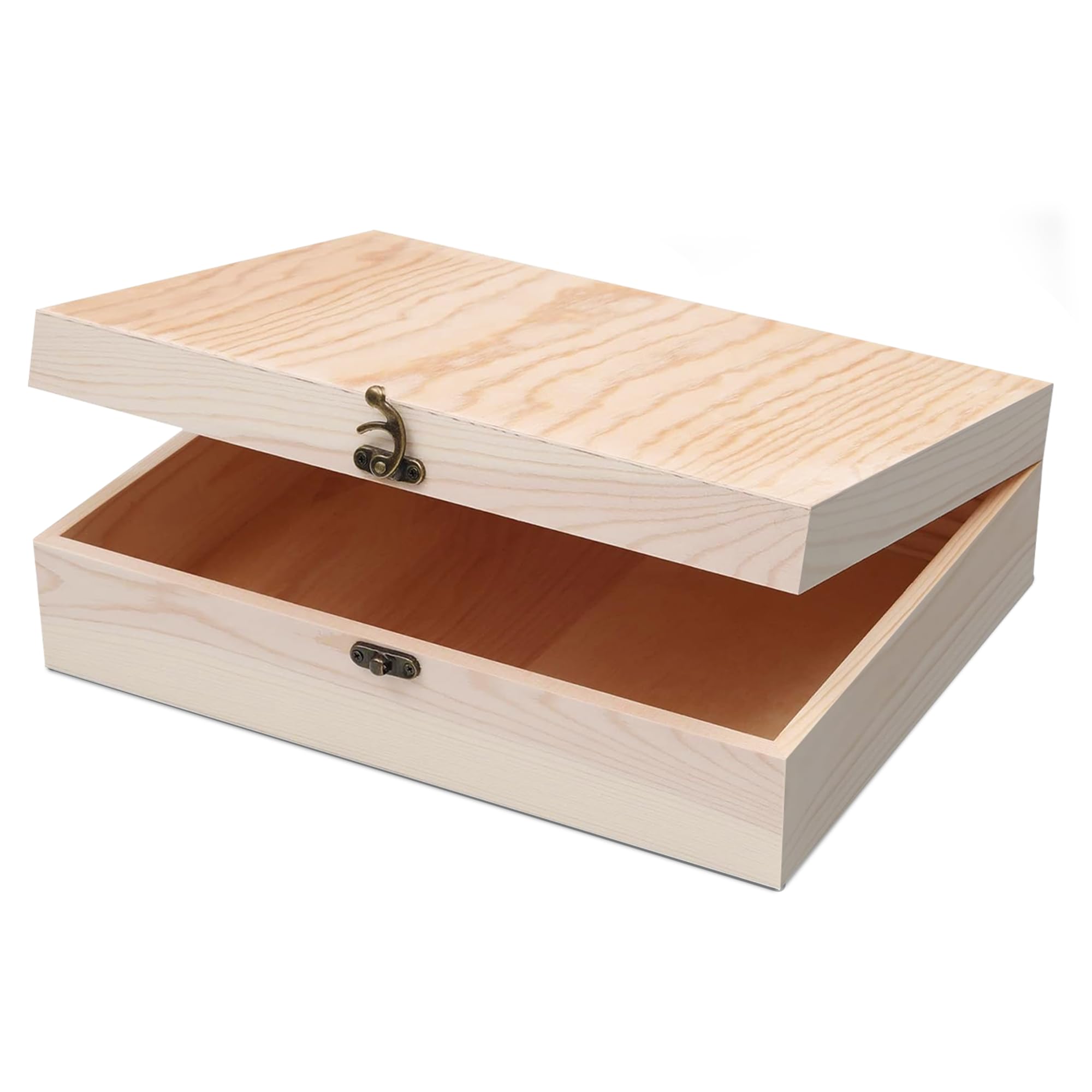 VIKOS Products Unfinished Wooden Box with Hinged Lid for Crafts DIY Storage Jewelry Pine Box - 12" x 9" x 3.35"