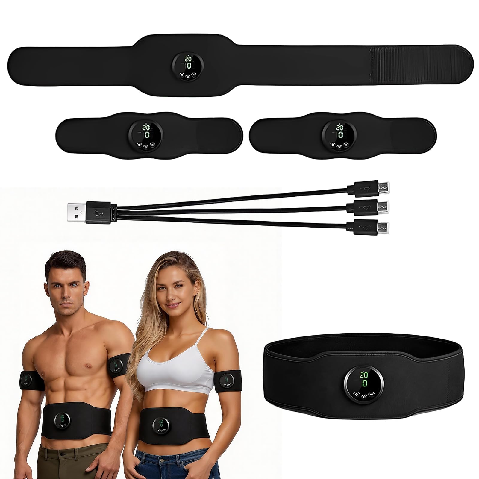 PEAMOO Muscle Stimulator, 2026 Next Gen ABS Stimulator, 3PCS Adjustable Toning Belt With 12 Modes & 19 Intensity Levels, Ab Toning Trainer Fitness Belt for Men and Women