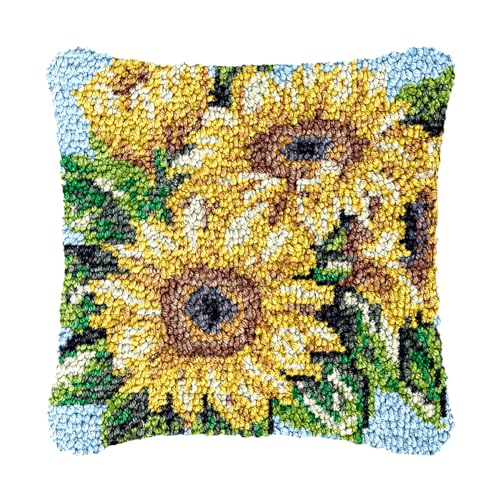 Image of Latch Hook Kits for DIY Throw Pillow Cover, Colorful Handmade Pillow Case for Home Decoration, Festival Gift 17x17inch (Sunflower1)
