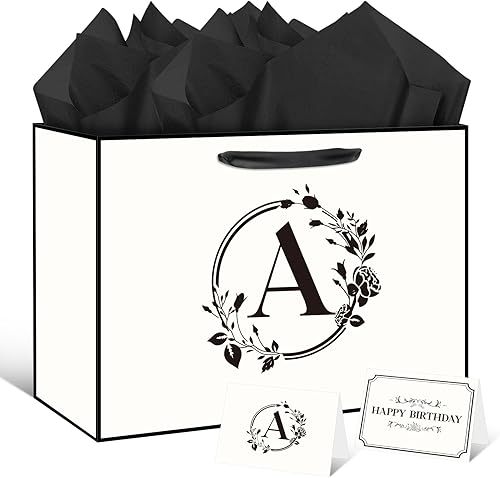 Miniatura 8 de Bolsa de regalo de letras iniciales para regalos personalizados, bolsa de regalo de letras con monograma de 16.9 x 12.6 pulgadas, con tarjetas de